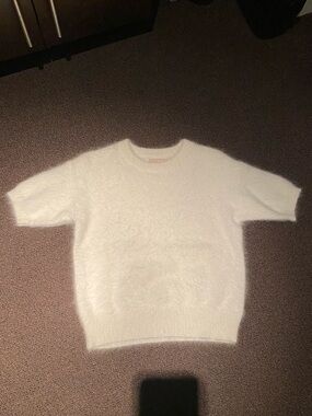 Michael Kors White, Fuzzy, Short Sleeve Sweater